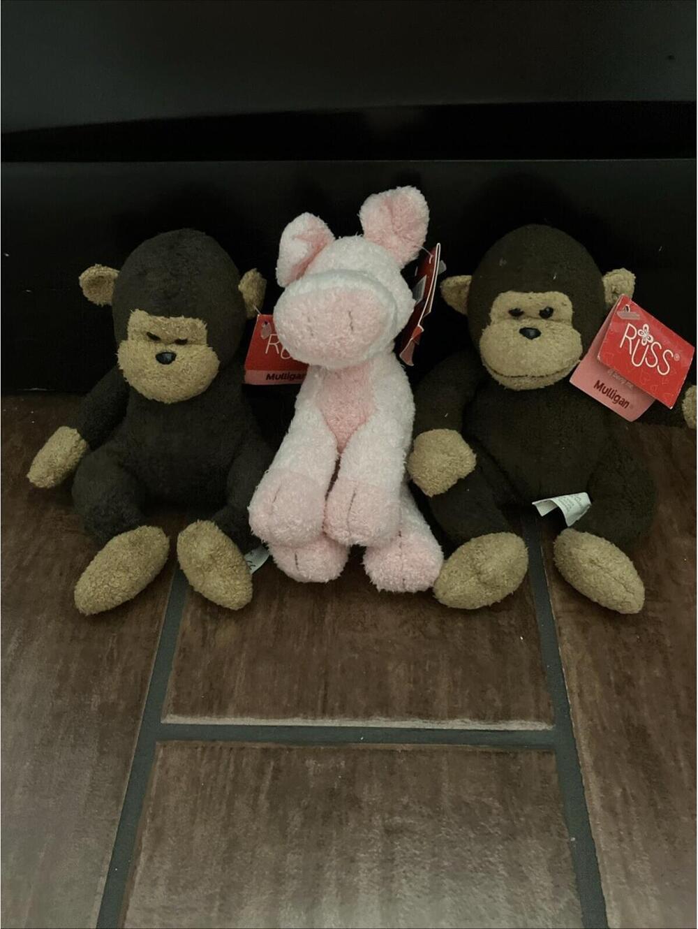 Russ Luv Pets Mulligan Monkey And Presto Pig. 3 In All. NWT